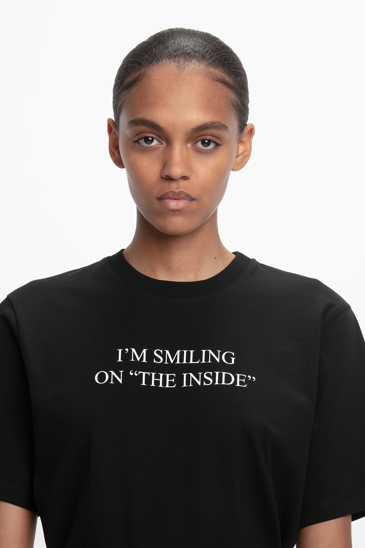 Slogan Tee in Black I'm Smiling On The Inside