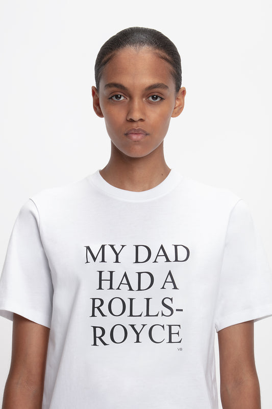 Slogan Tee In White 'My Dad Had A Rolls-Royce'
