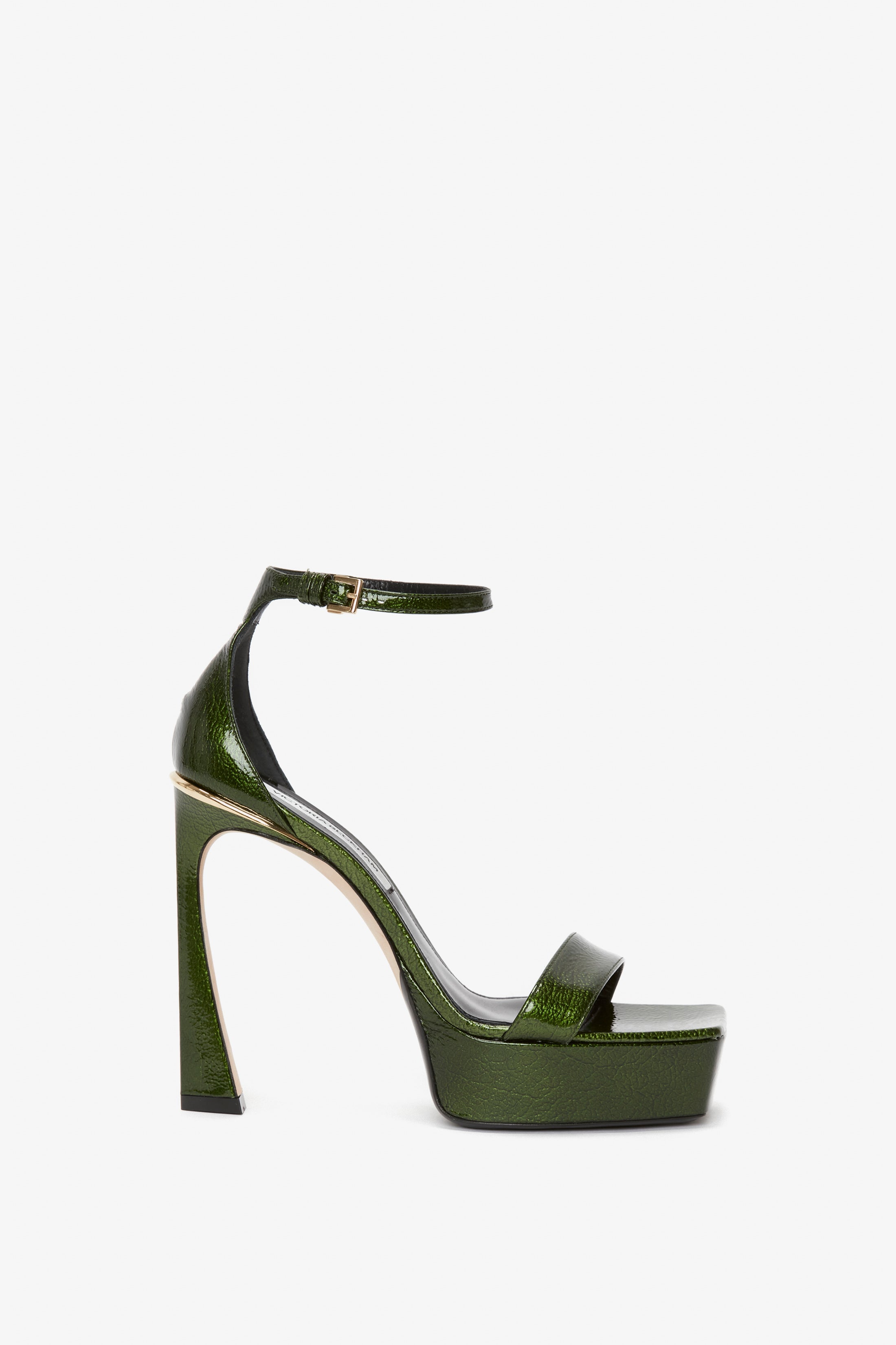 Square toe leather strappy heeled sandal- Green