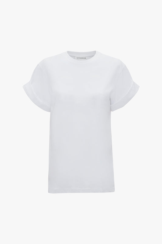 A Victoria Beckham Asymmetric Relaxed Fit T-Shirt In White displayed on a white background.