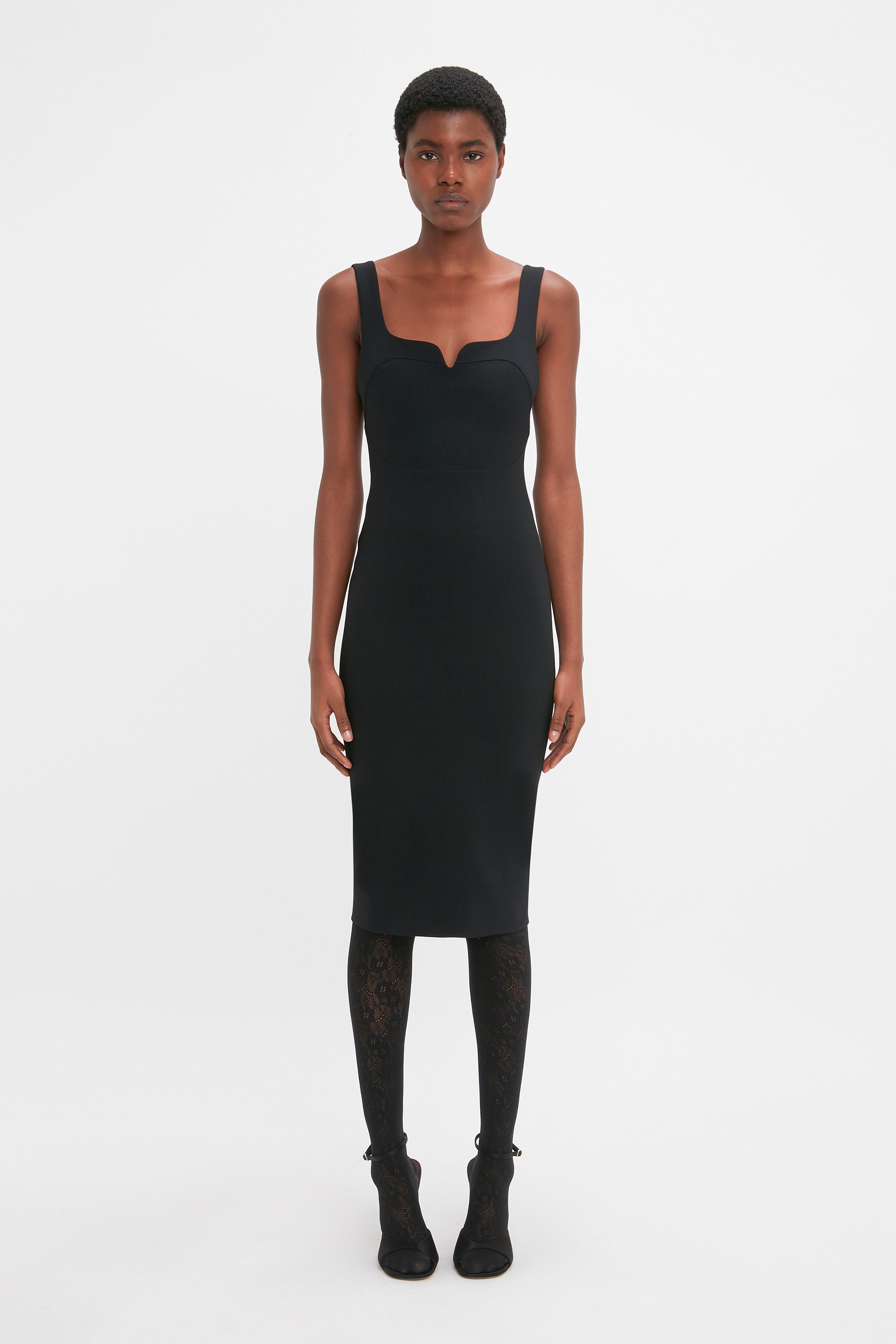 オールインワン・サロペット Victoria Beckham Fitted Black Dress With Draped Sleeves Sleeveless Fitted T-Shirt Dress In Black | Designer Dresses