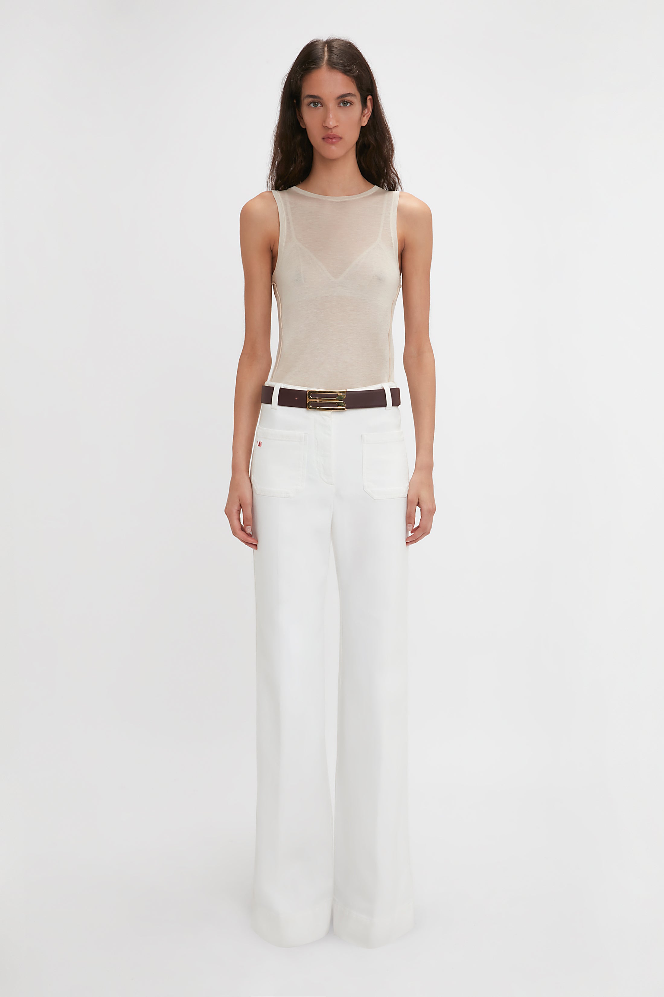パンツ VICTORIA BECKHAM 'Satin Waistband' pants White Satin Waistband Trouser In Ivory – Victoria Beckham UK