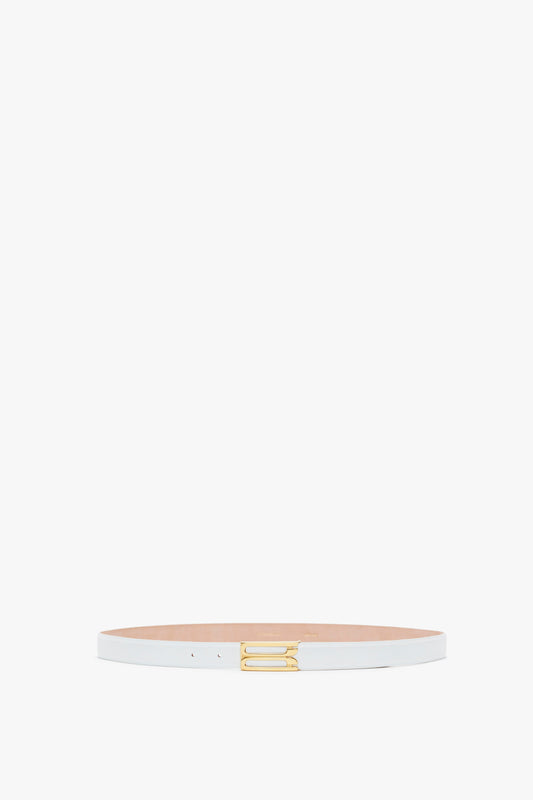 Smooth calf leather Exclusive Frame Belt in White Leather with gold hardware, displayed horizontally against a plain white background by Victoria Beckham.