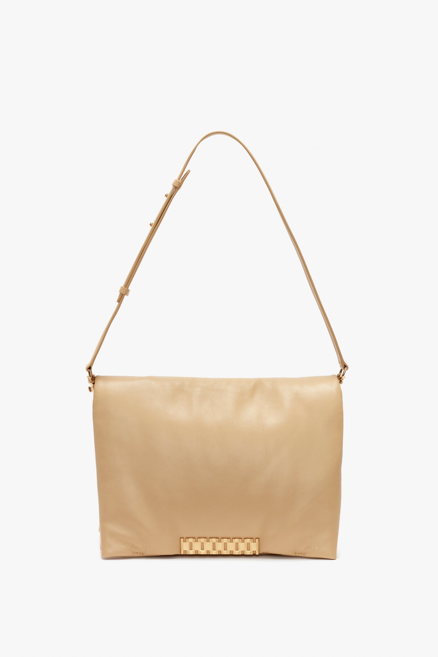 Puffy Jumbo Chain Pouch Bag In Sesame Leather