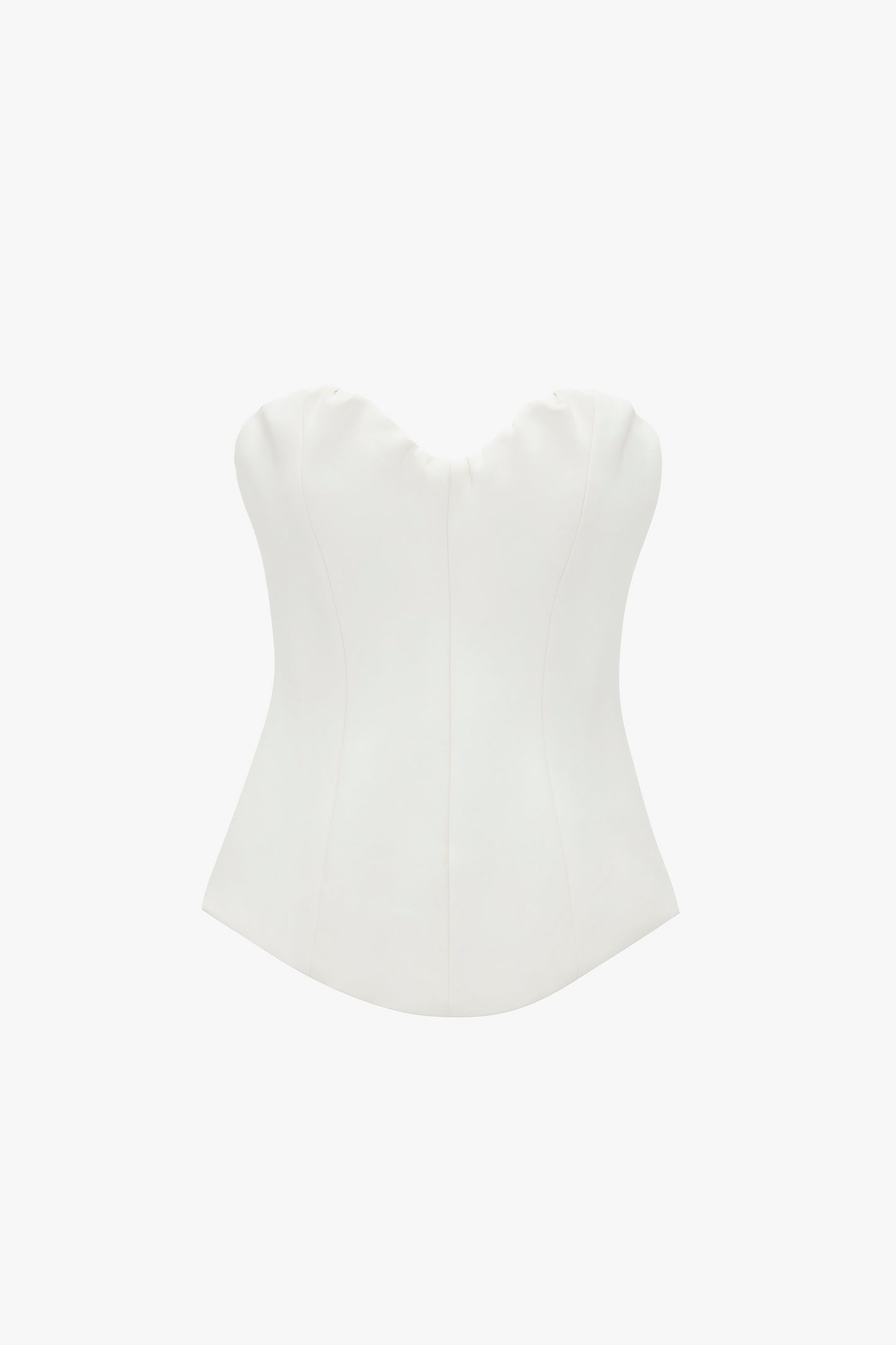 Victoria Beckham Antique White Strapless Corset Top with a Sweetheart Neckline, displayed on a white background.