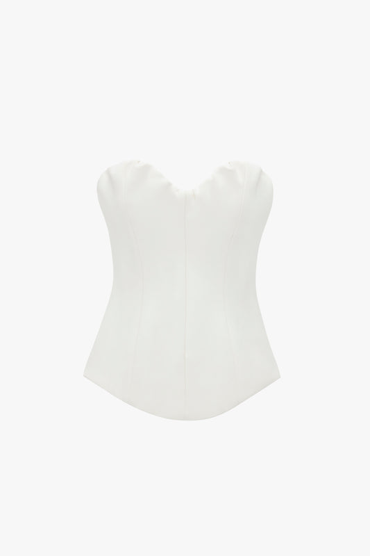 Victoria Beckham Antique White Strapless Corset Top with a Sweetheart Neckline, displayed on a white background.