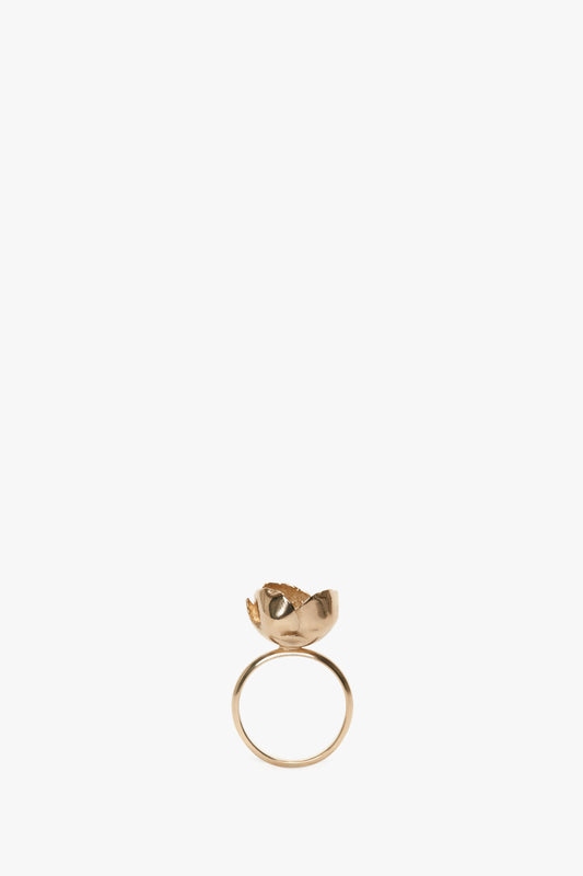 Exclusive Camellia Flower Ring In Gold-plated brass, featuring a small frog design, set against a plain white background by Victoria Beckham.