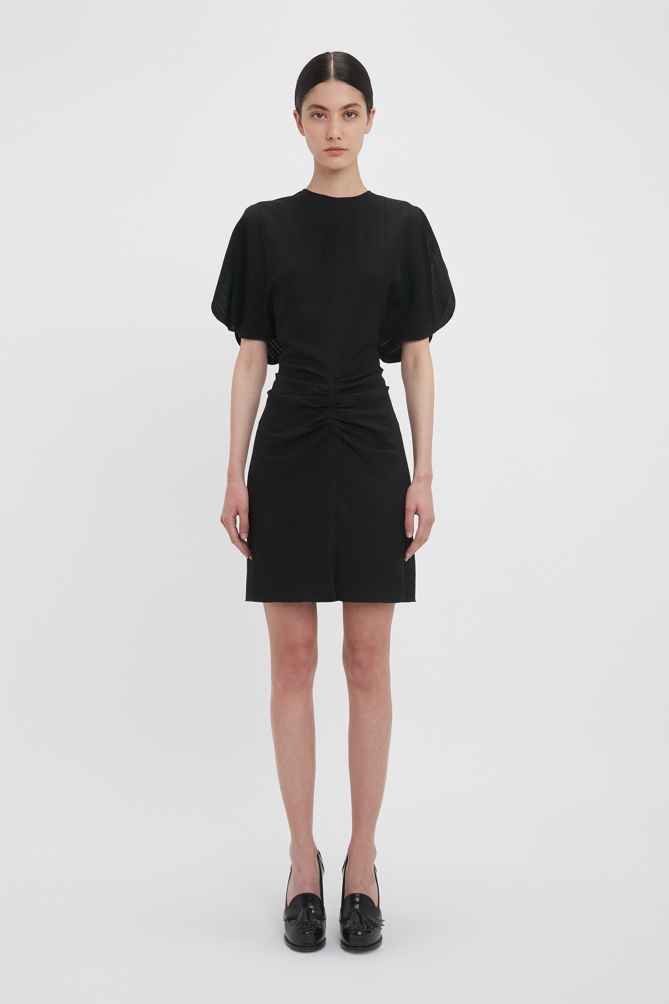 Gathered Waist Mini Dress In Black | Designer Dresses