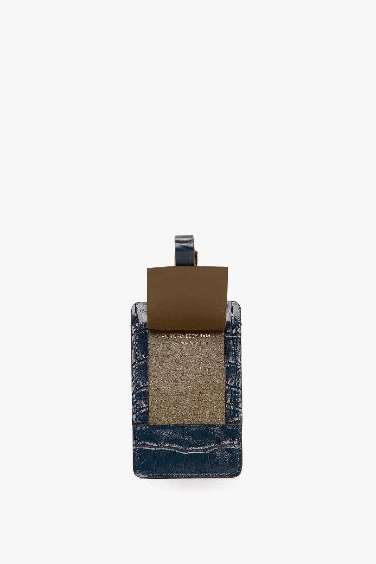 Luggage Tag In Midnight Blue Croc Embossed Leather