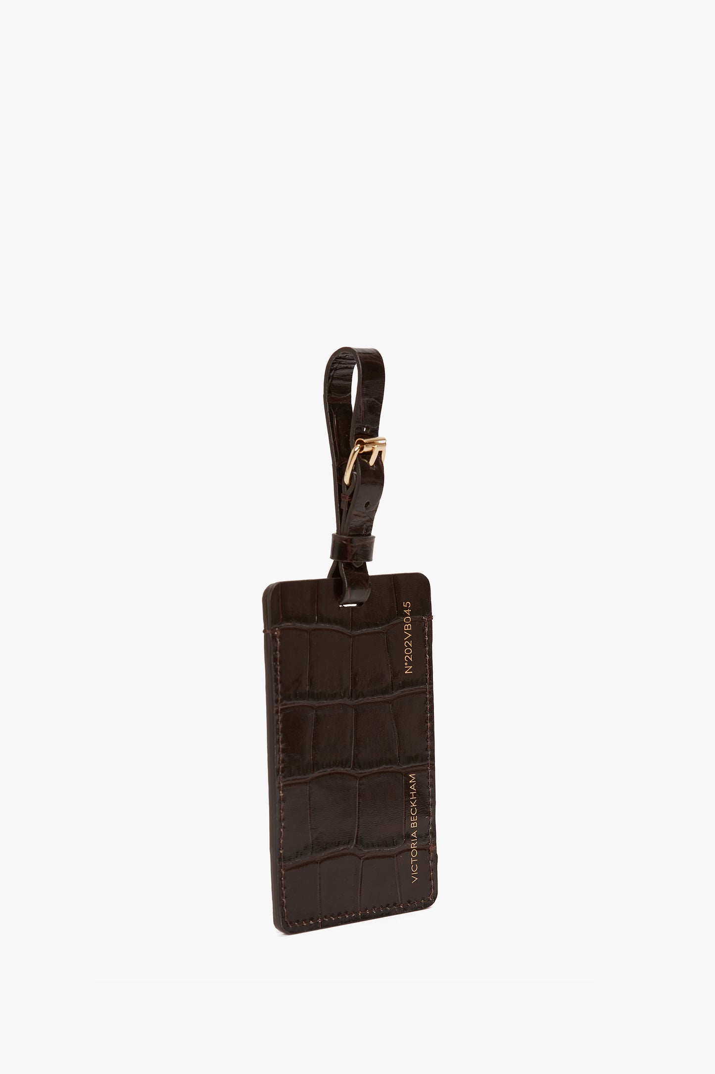 Luggage Tag In Espresso Croc Embossed Leather