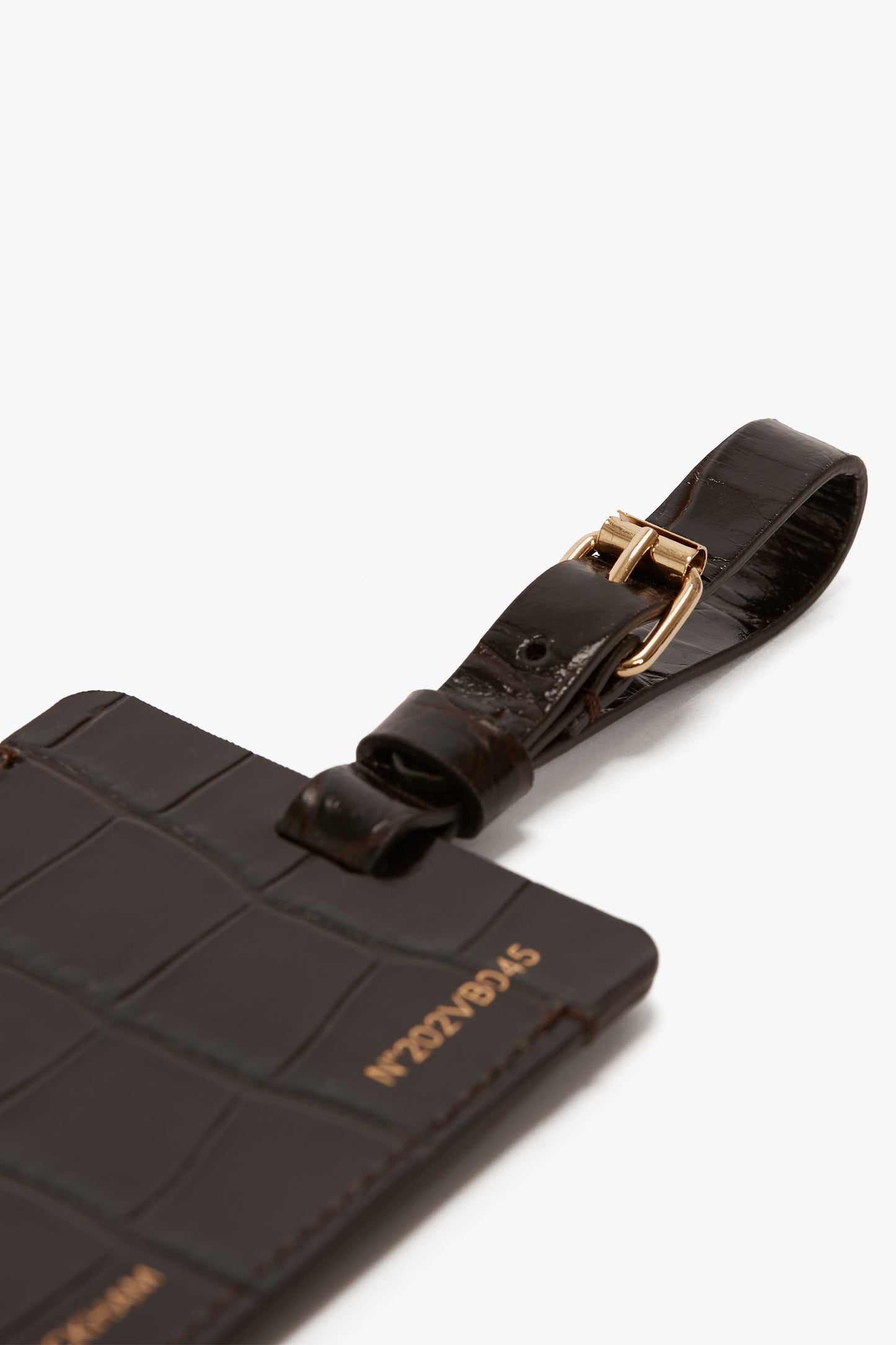 Luggage Tag In Espresso Croc Embossed Leather