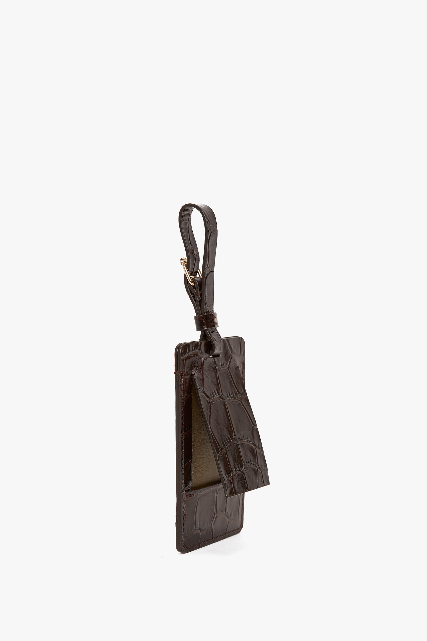 Luggage Tag In Espresso Croc Embossed Leather