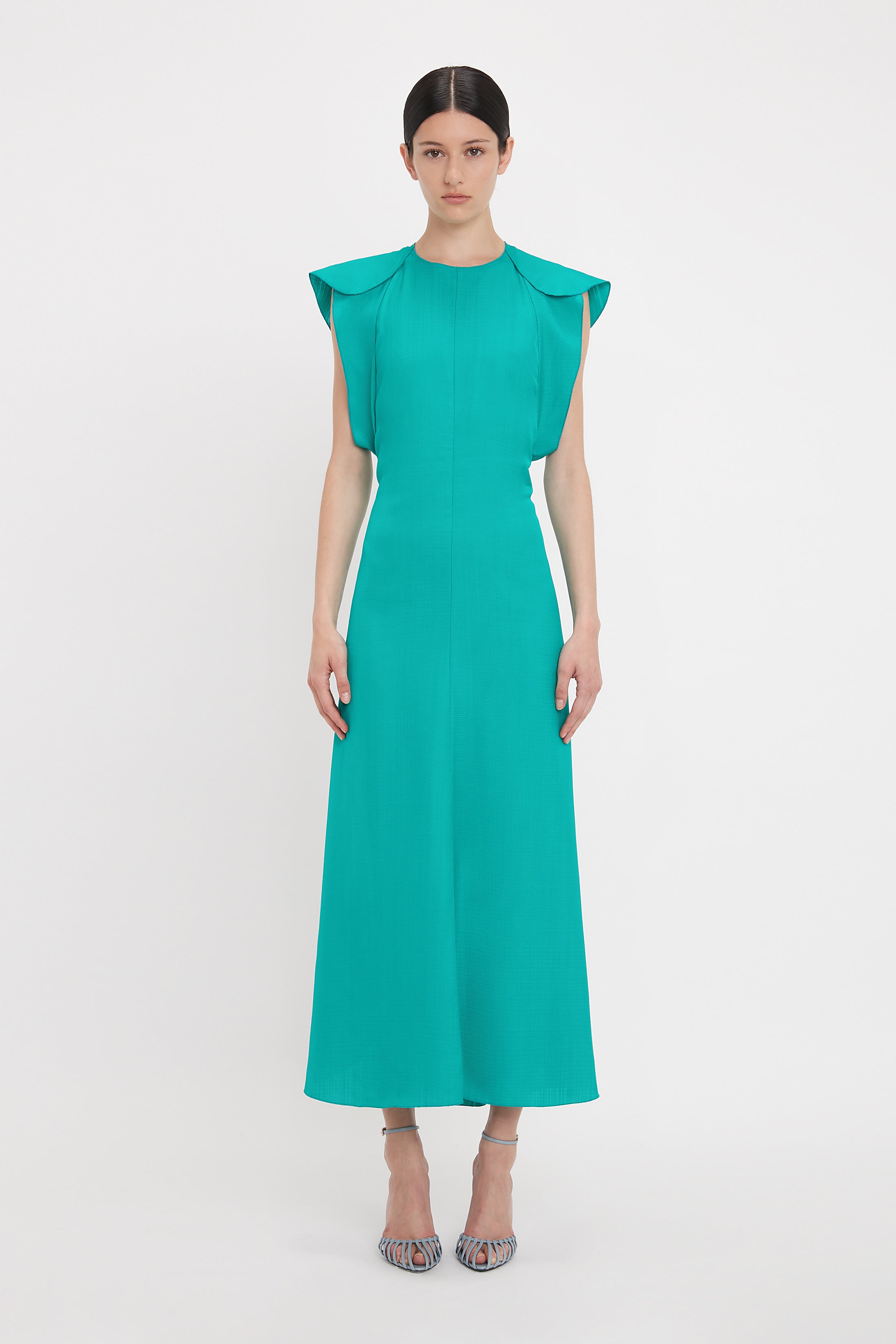 ワンピースその他 Victoria Beckham Peacock colour midi dress with hooded sleev Folded Cap Sleeve Midi Dress In Peacock | Designer Dresses