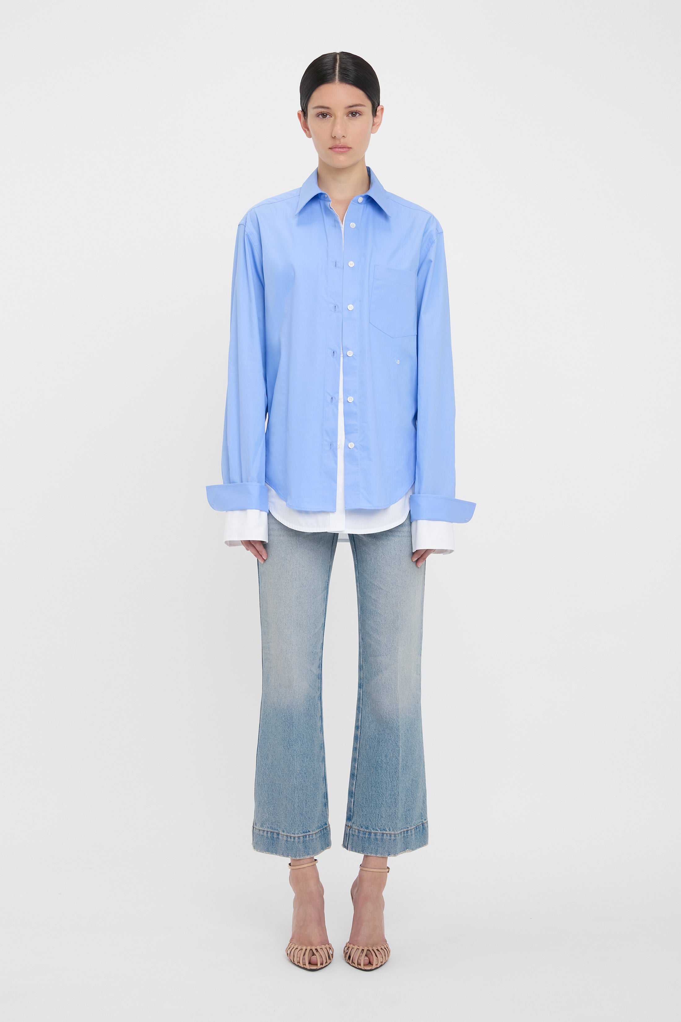 Relaxed Double-Layer Shirt In Oxford Blue – Victoria Beckham Inc