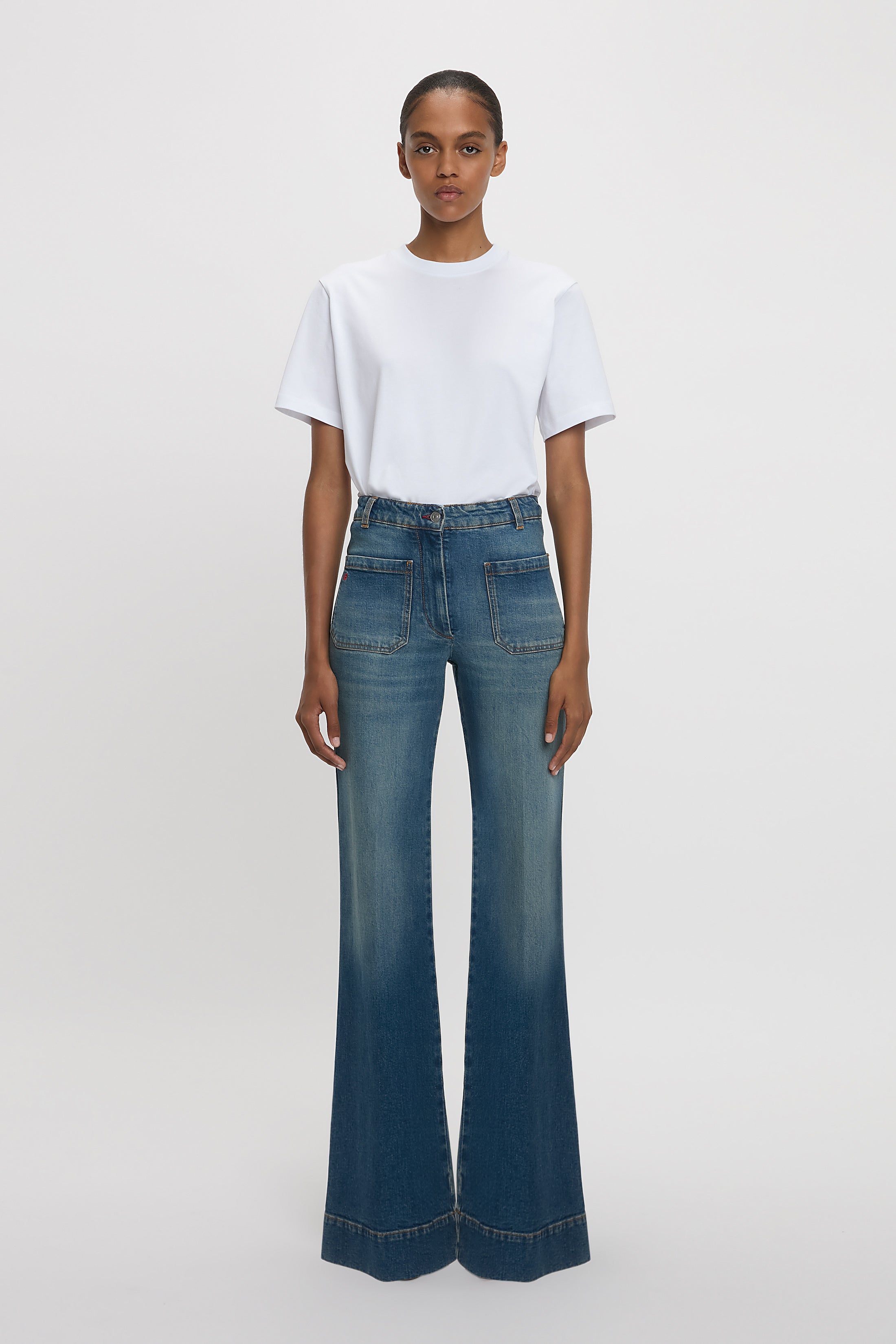 Exclusive Alina High Waisted Jean In Mid Blue – Victoria Beckham Inc