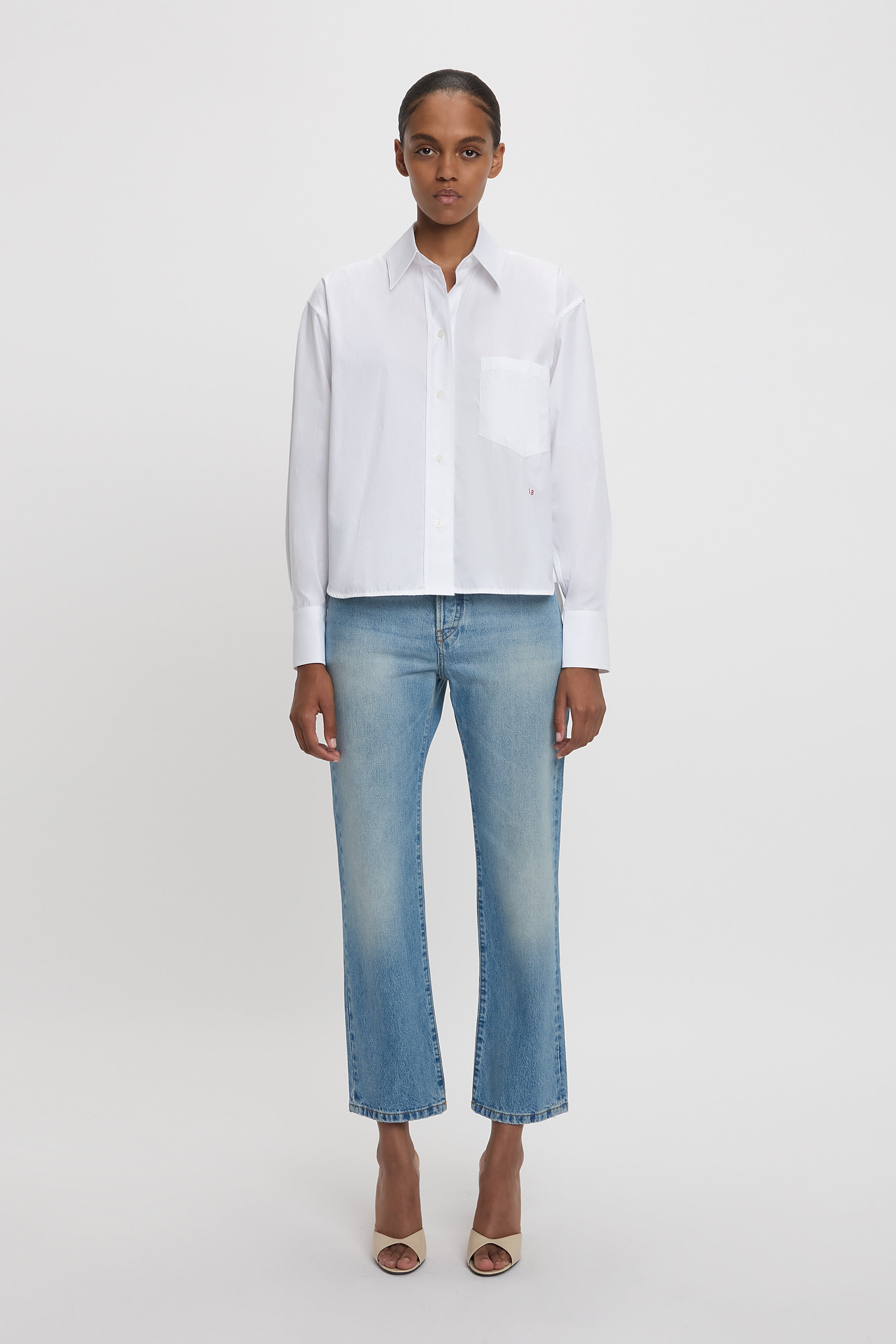 送料無料の商品 White In Shirt Sleeve Long Cropped – Inc Beckham Victoria シャツ+ブラウス(長袖+七分)