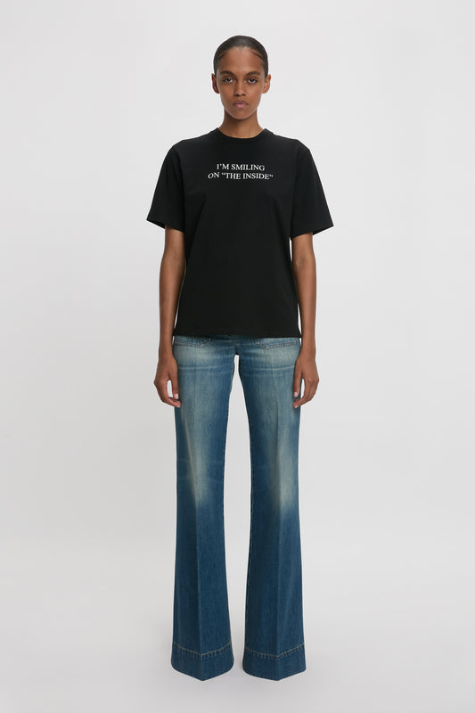 Slogan Tee in Black I'm Smiling On The Inside