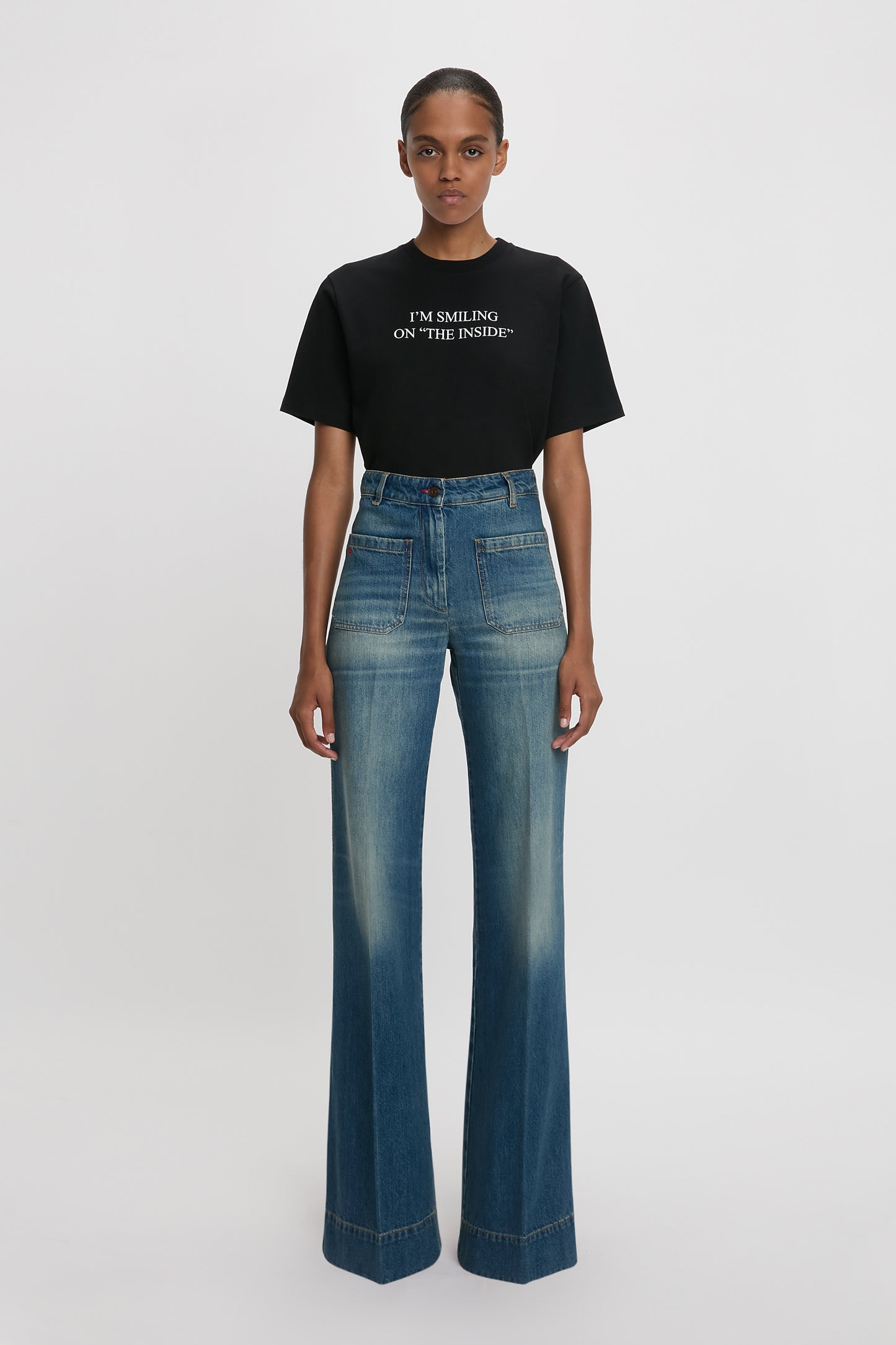 Slogan Tee in Black I'm Smiling On The Inside