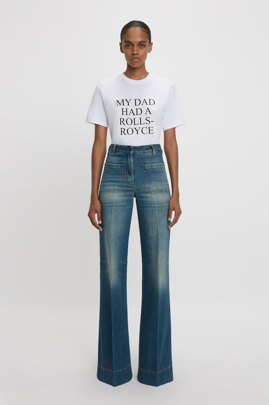 Slogan Tee In White 'My Dad Had A Rolls-Royce'