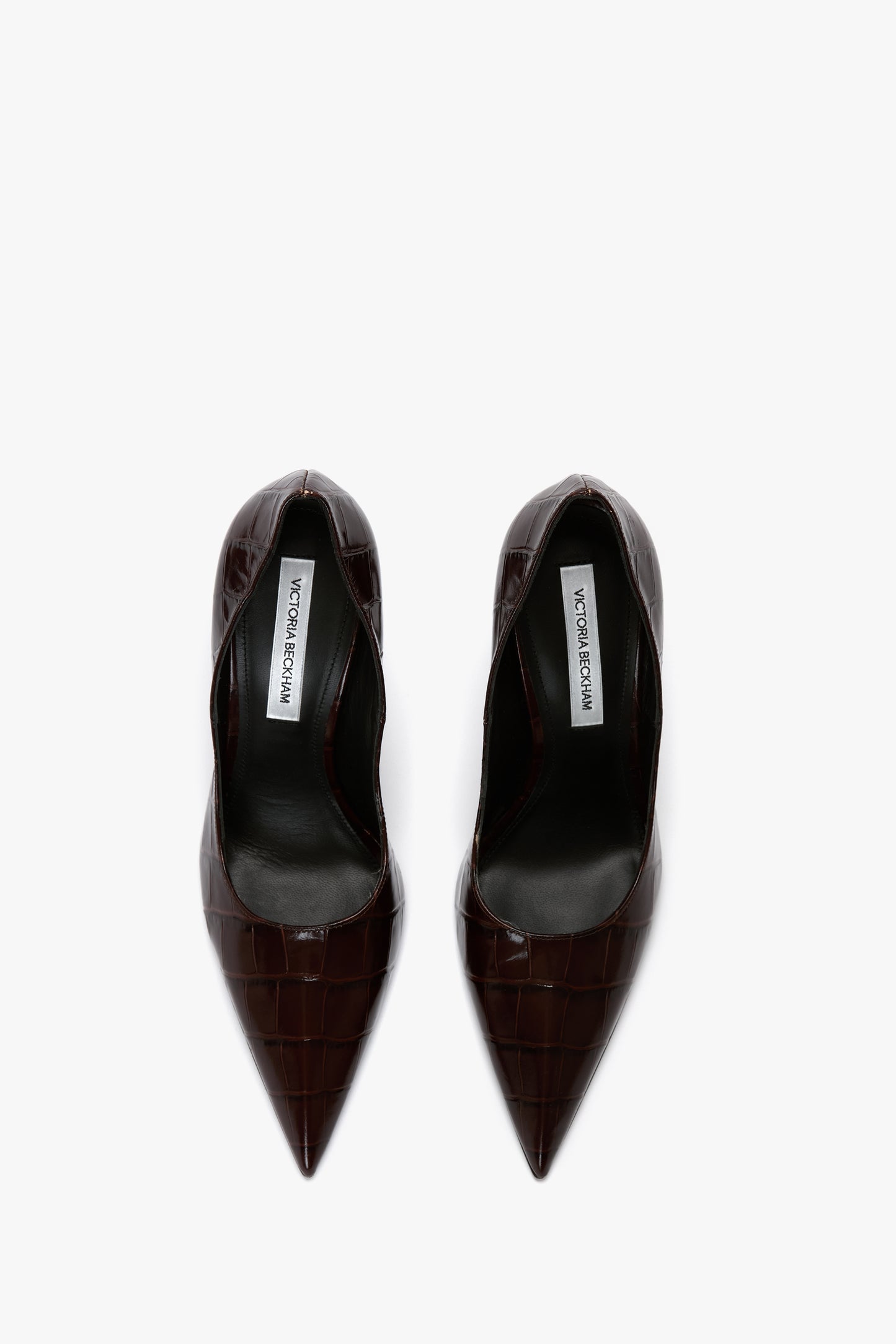 V Pump In Dark Brown Croc Embossed Leather