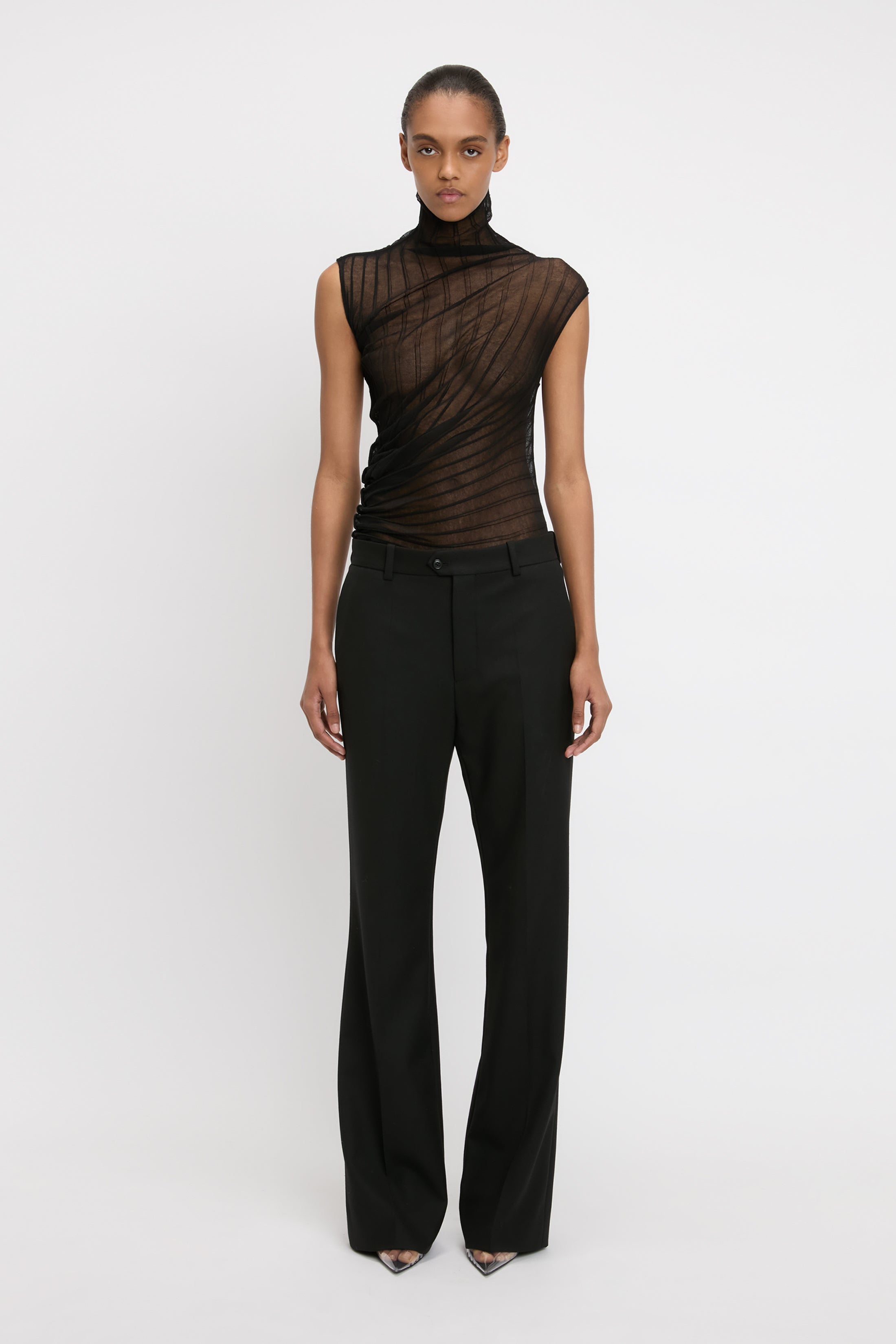 パンツ Victoria Beckham Tailored Beige Trousers With Front VICTORIA BECKHAM Pinstriped wool wide-leg pants | NET-A-PORTER