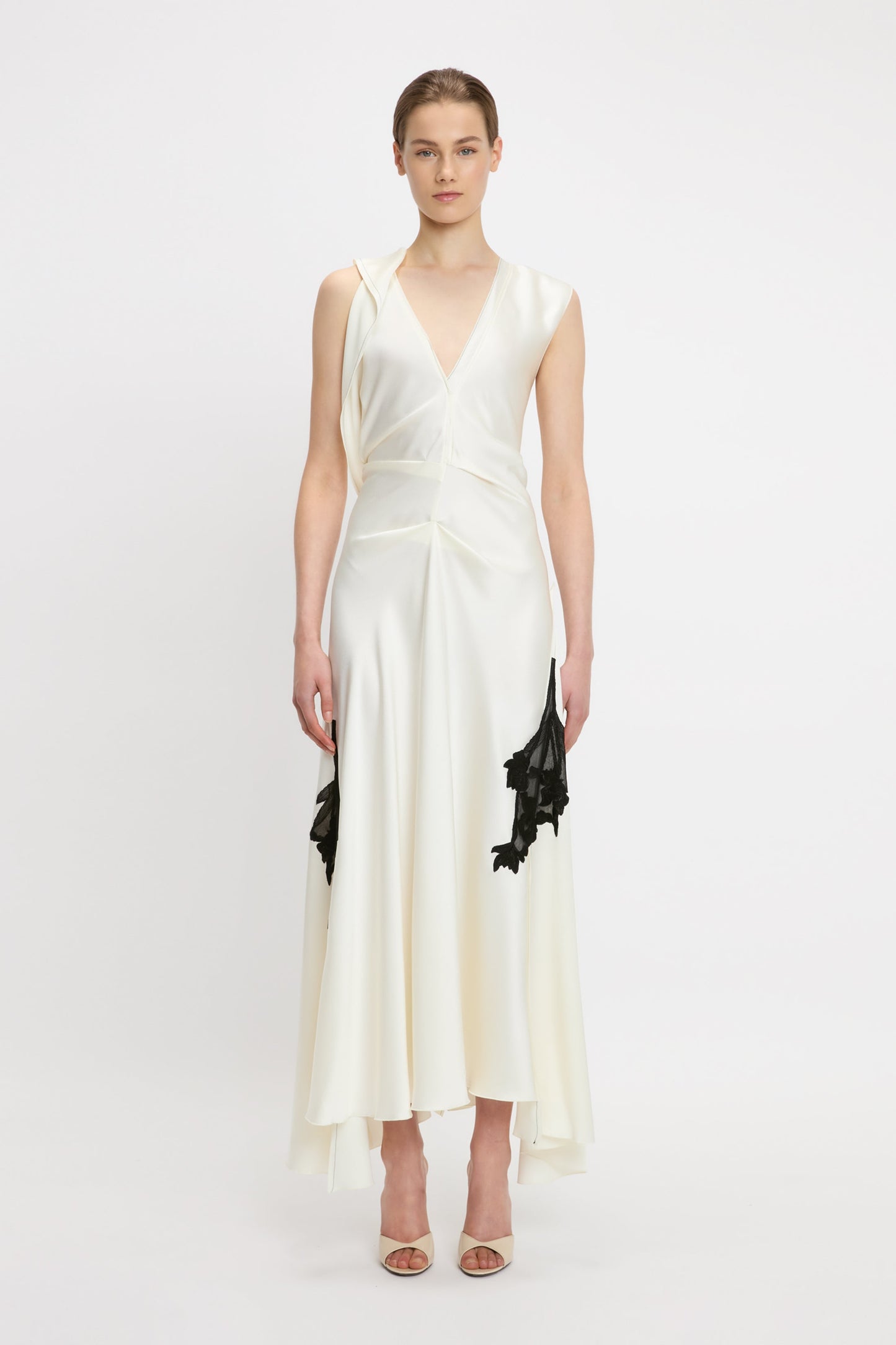 Draped Midi Dress In Ivory