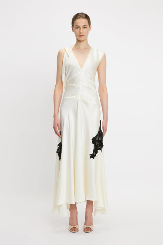 Draped Midi Dress In Ivory