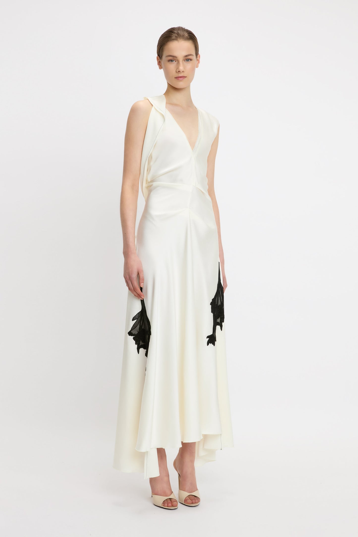 Draped Midi Dress In Ivory