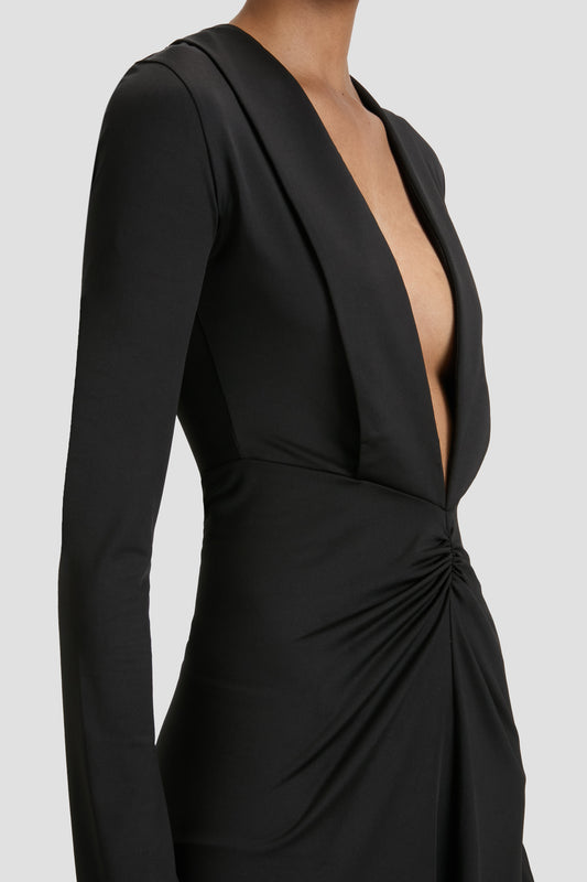 V-Neck Mini Dress In Black