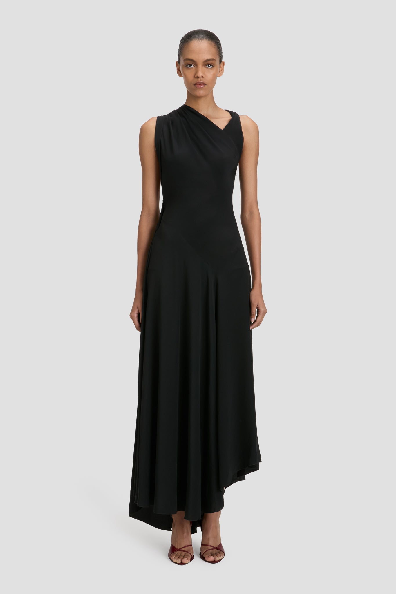 Draped Midi Dress In Black