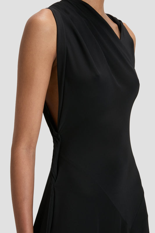 Draped Midi Dress In Black