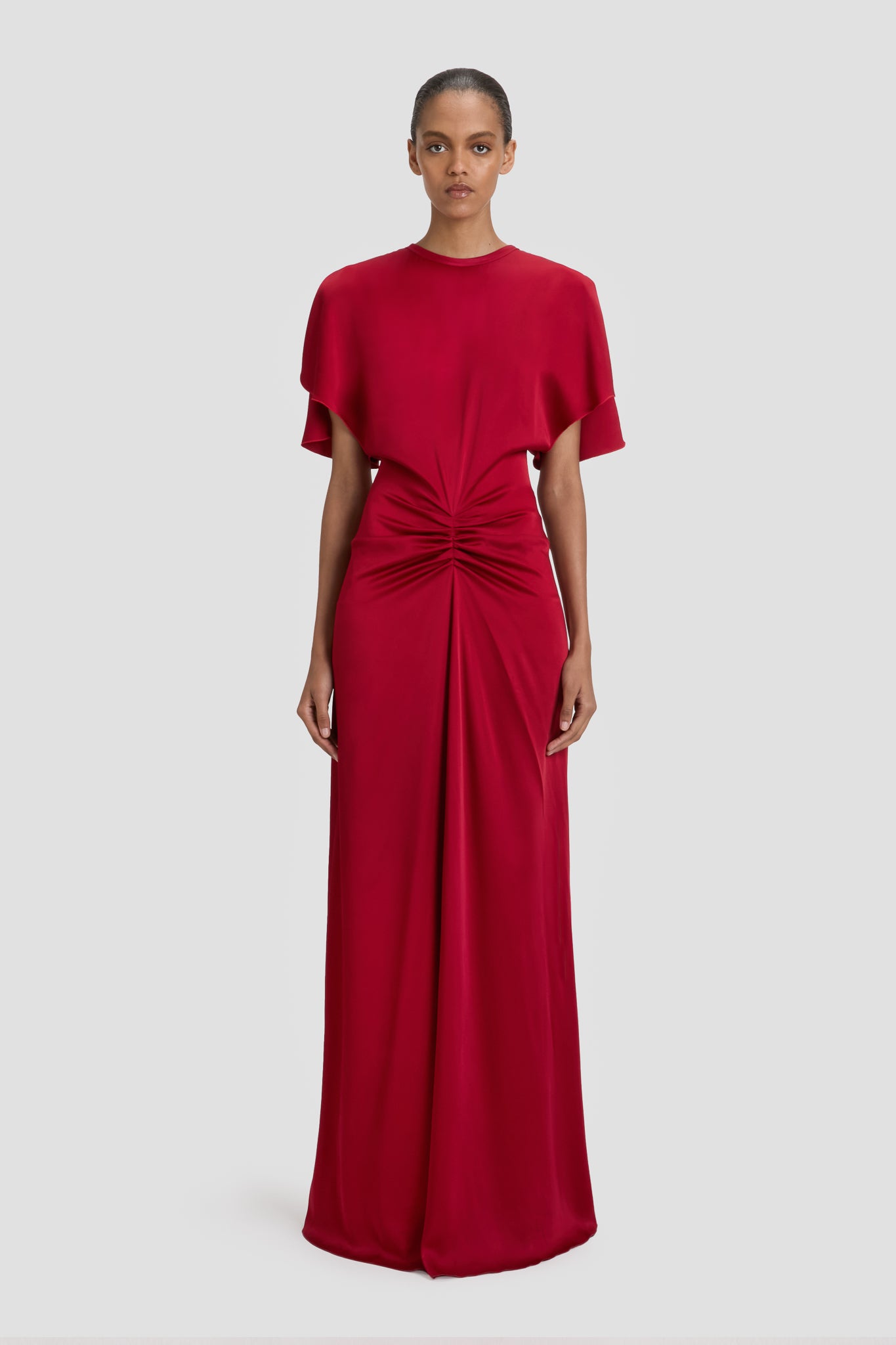 Gathered Waist Floor-Length Dress In Rose – Victoria Beckham Inc