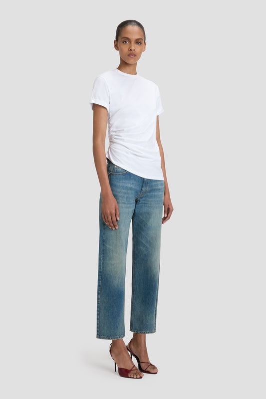 Gathered T-Shirt In White
