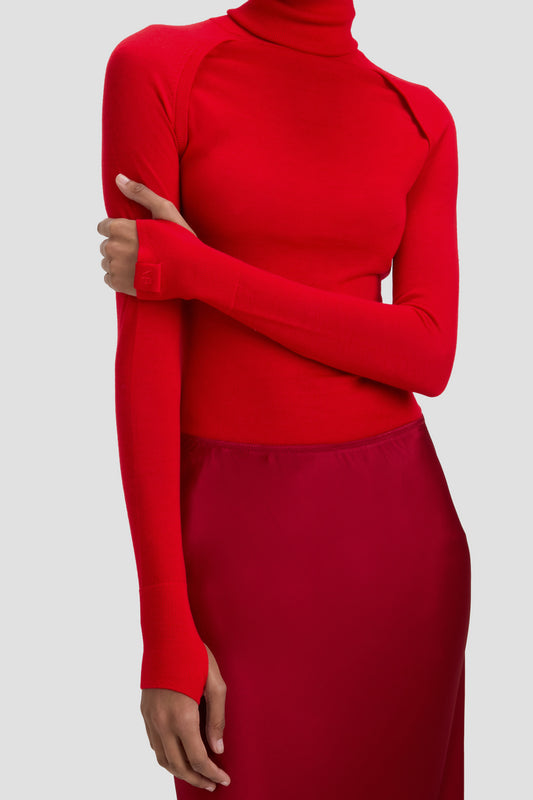 High Neck Jumper In Dark Bright Rose