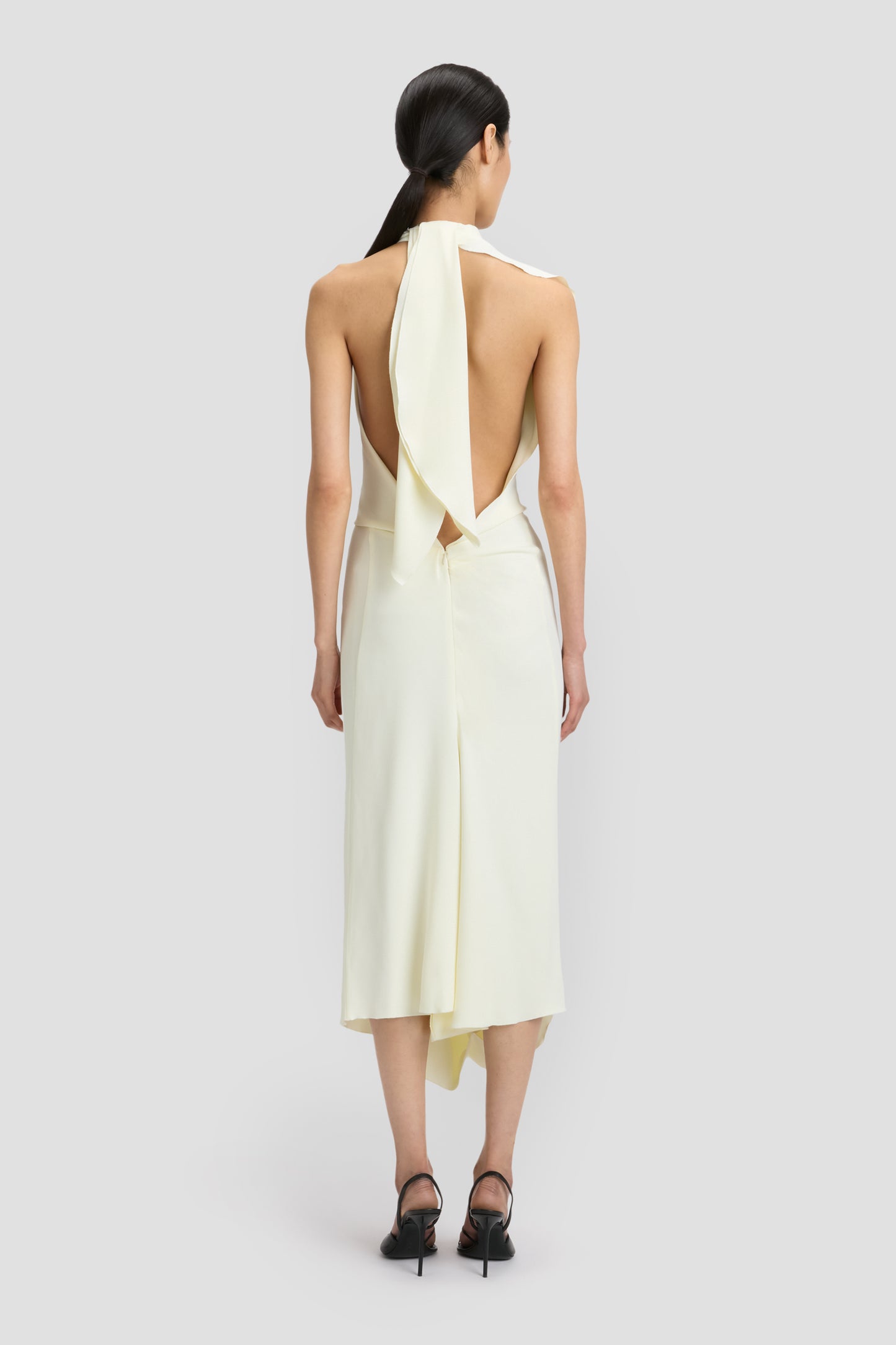 Backless Scarf Detail Midi Dress In Vanilla