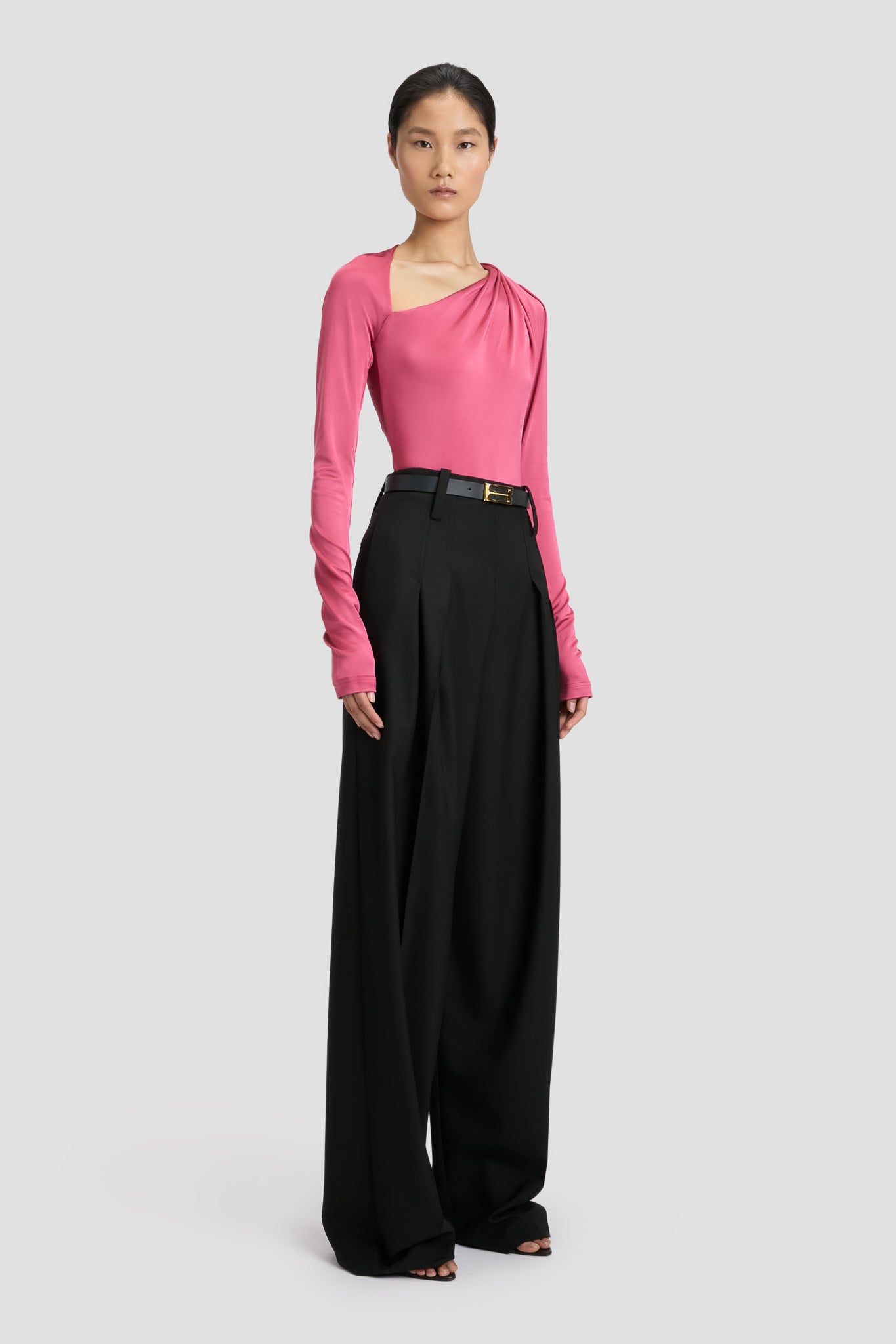 Slash Neck Jersey Top In Cerise
