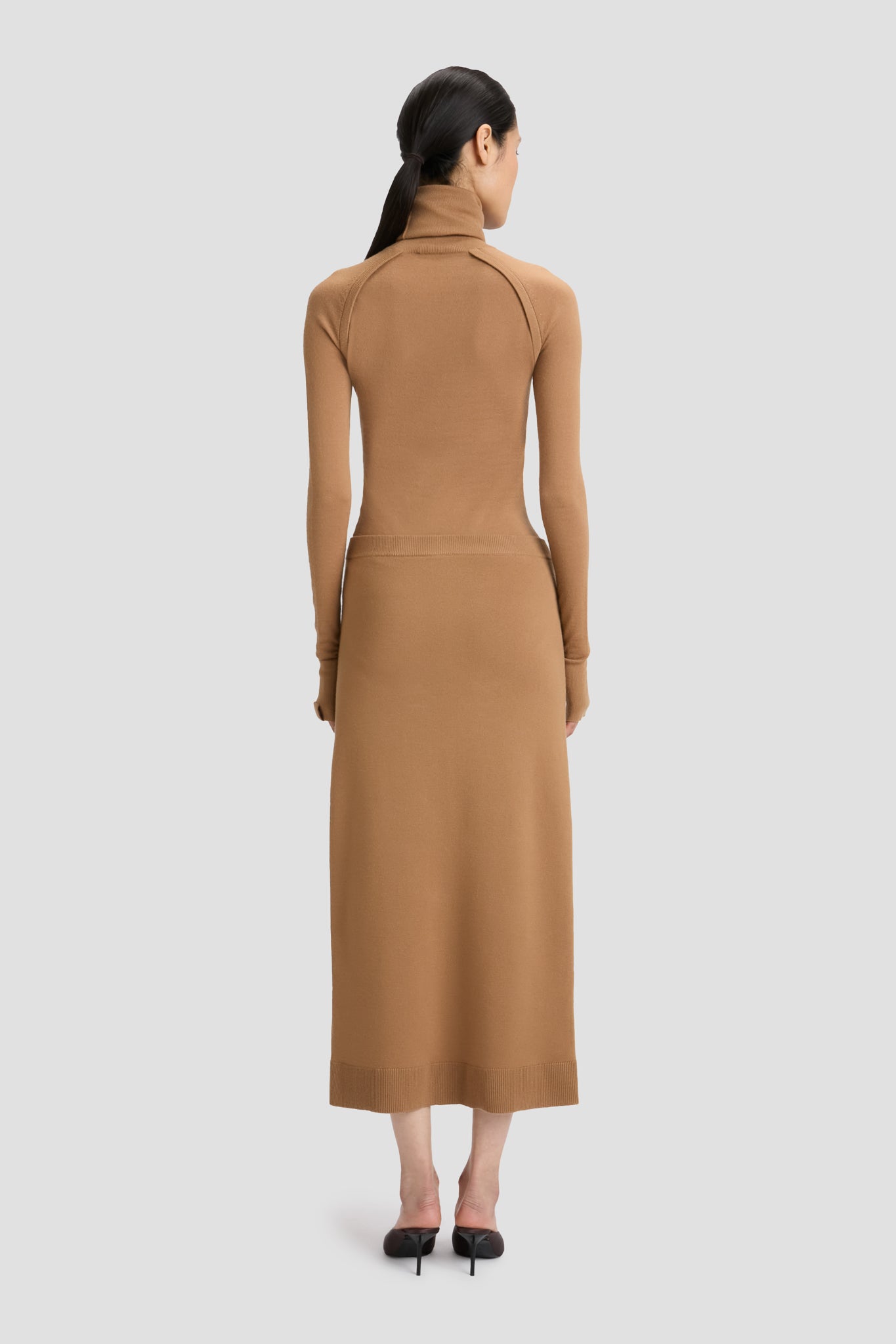 Button Midi Skirt In Camel
