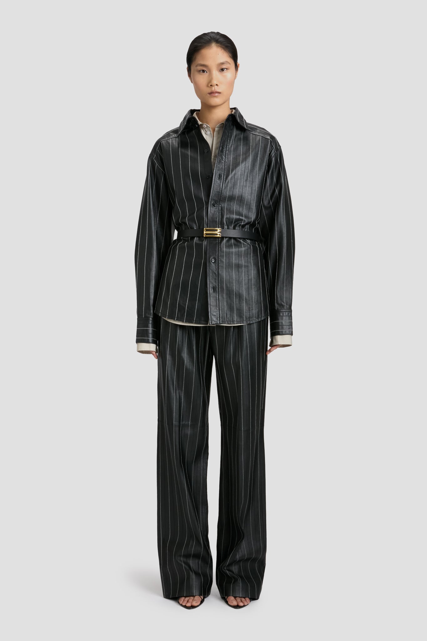 Leather Shirt In Black-Ivory