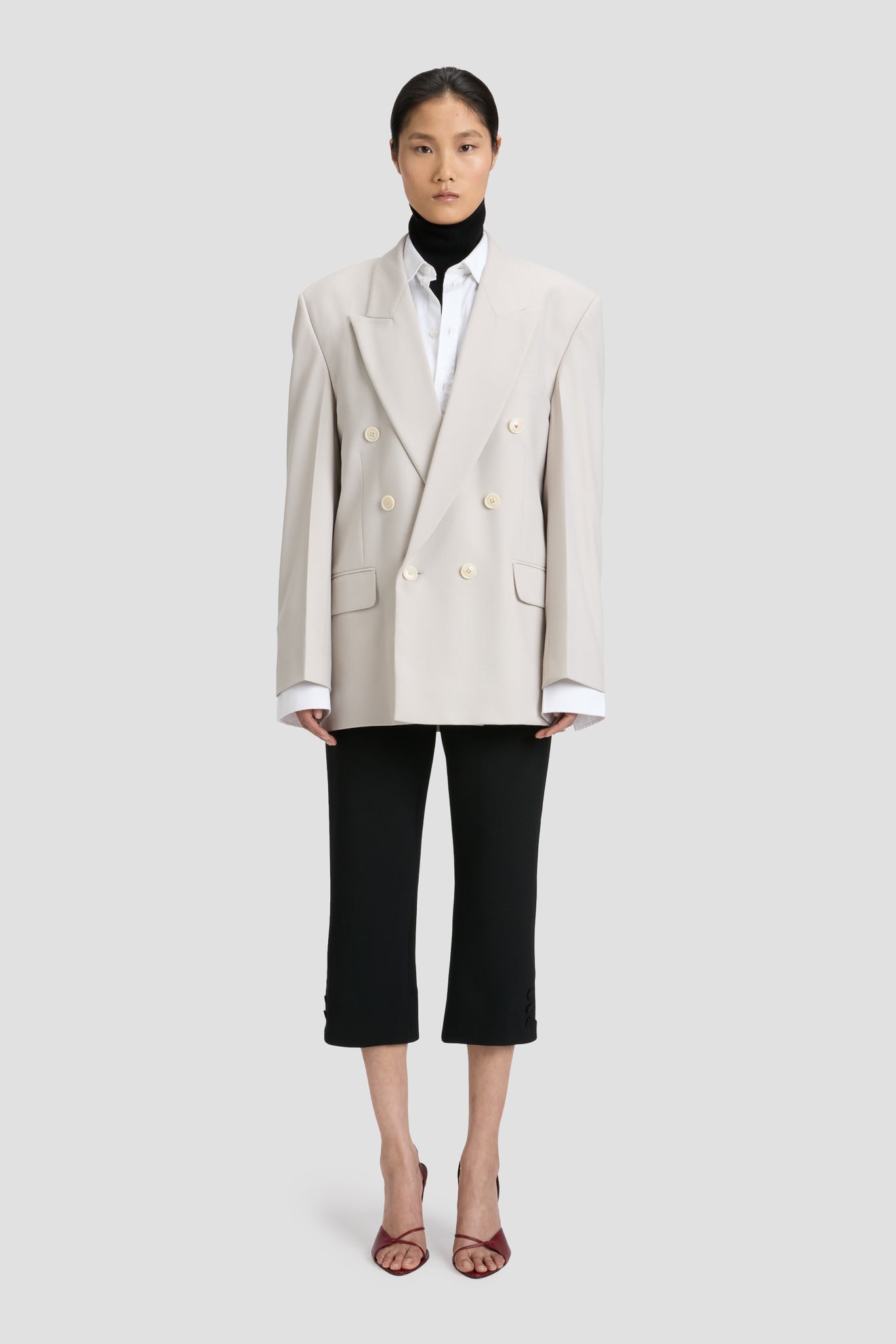 ジャケット Victoria Beckham Pumice-coloured double-breasted jacket Relaxed Double Breasted Jacket In Pumice – Victoria Beckham Inc