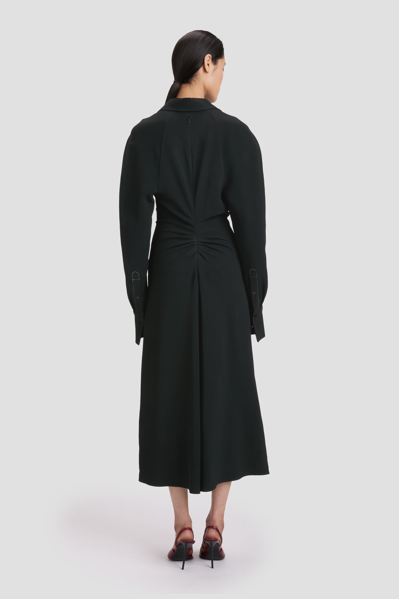 Polo Collar Midi Dress In Black