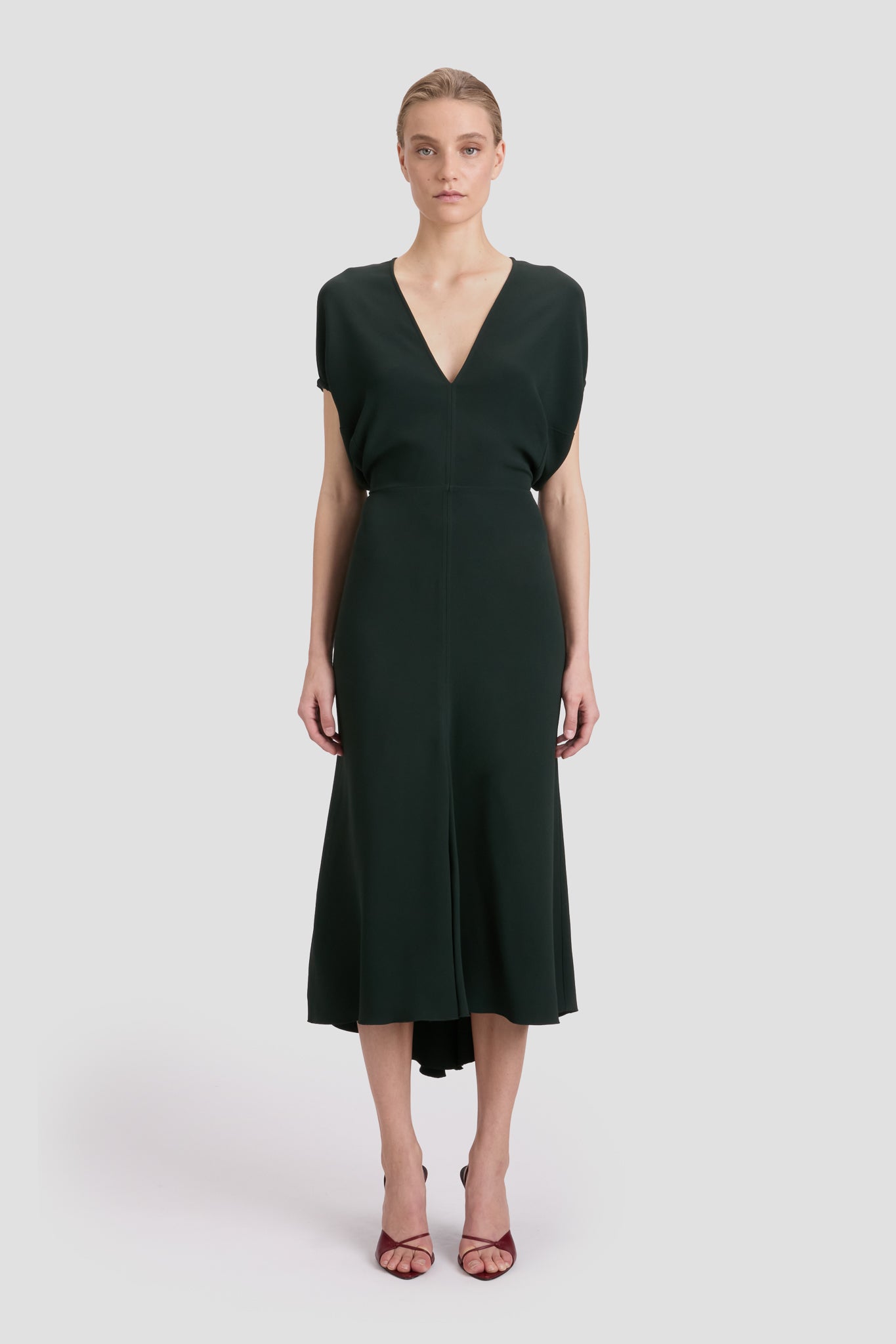 Edith Midi Dress In Dark Pine – Victoria Beckham Inc