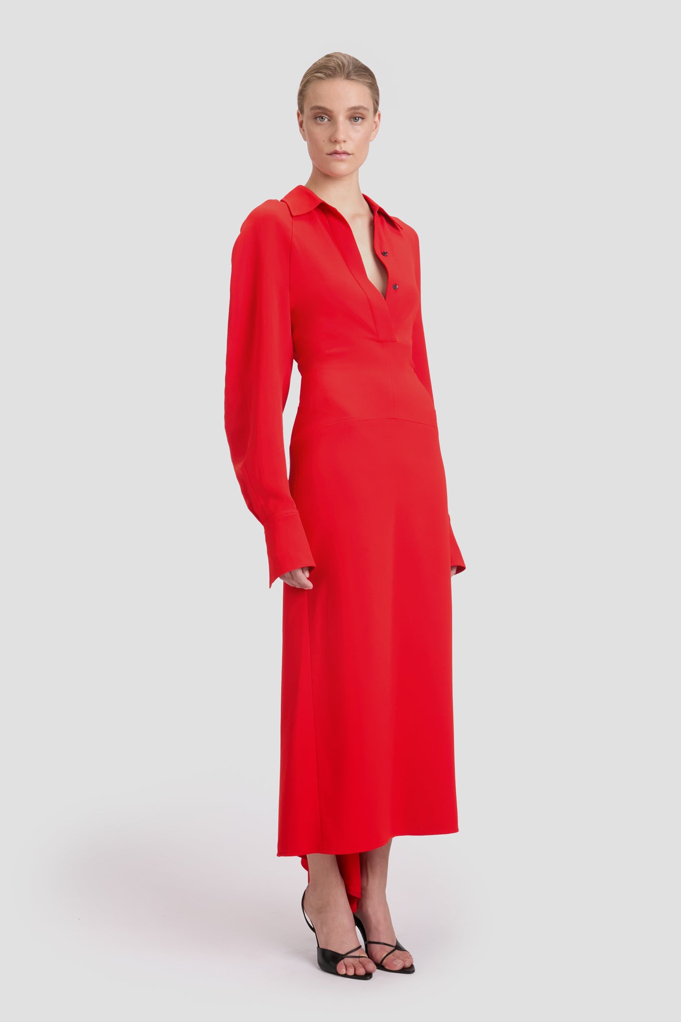 Polo Collar Midi Dress In Tomato Red