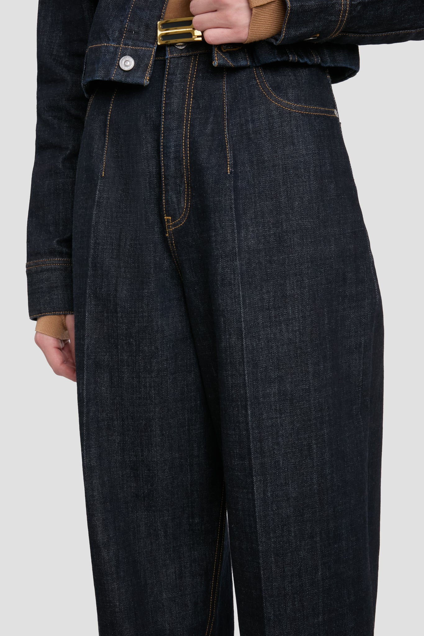 High Waisted Cinched Jean In Indigo Rinse