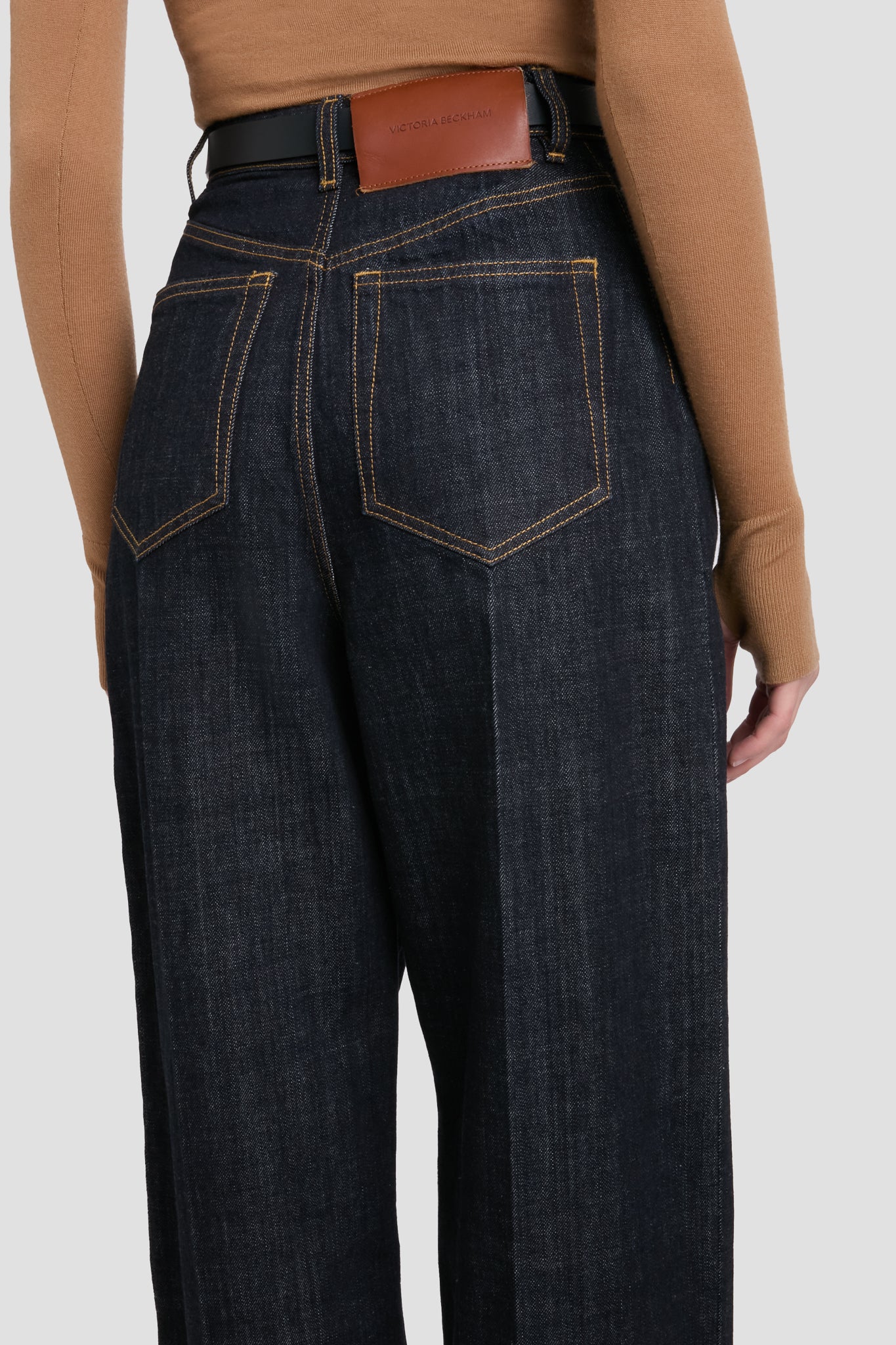High Waisted Cinched Jean In Indigo Rinse