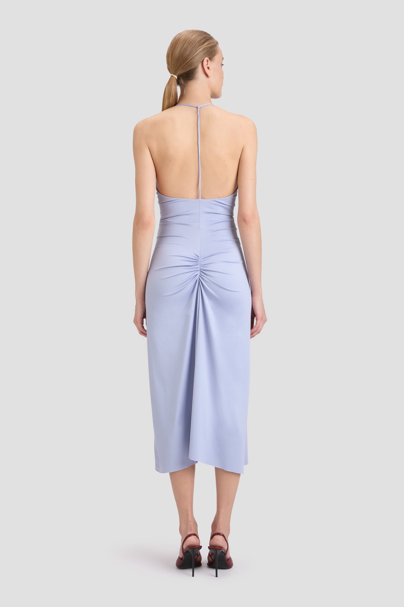 V-Neck Ruched Cami Midi Dress In Delphinium Blue