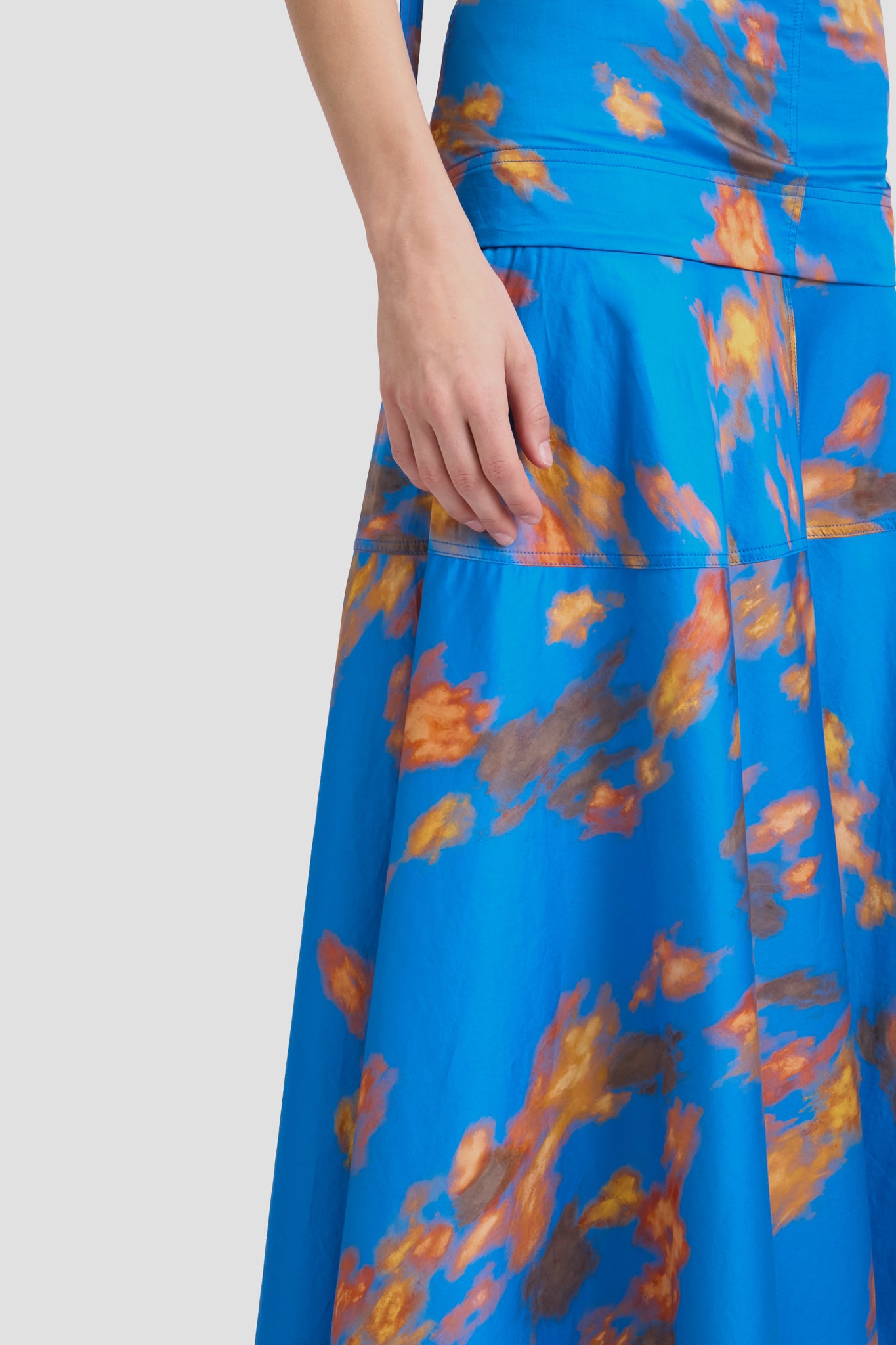 Panelled Maxi Skirt In Blue Abstract Floral Print