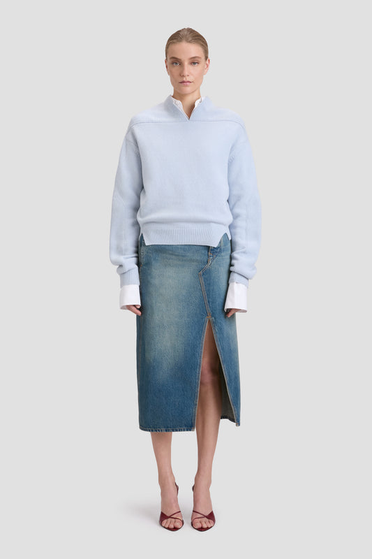 V-Neck Jumper In Delphinium Blue