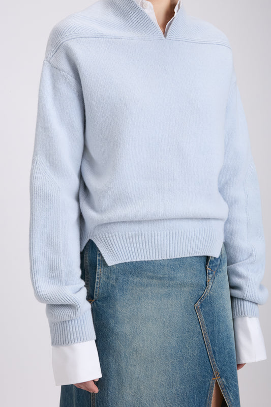 V-Neck Jumper In Delphinium Blue