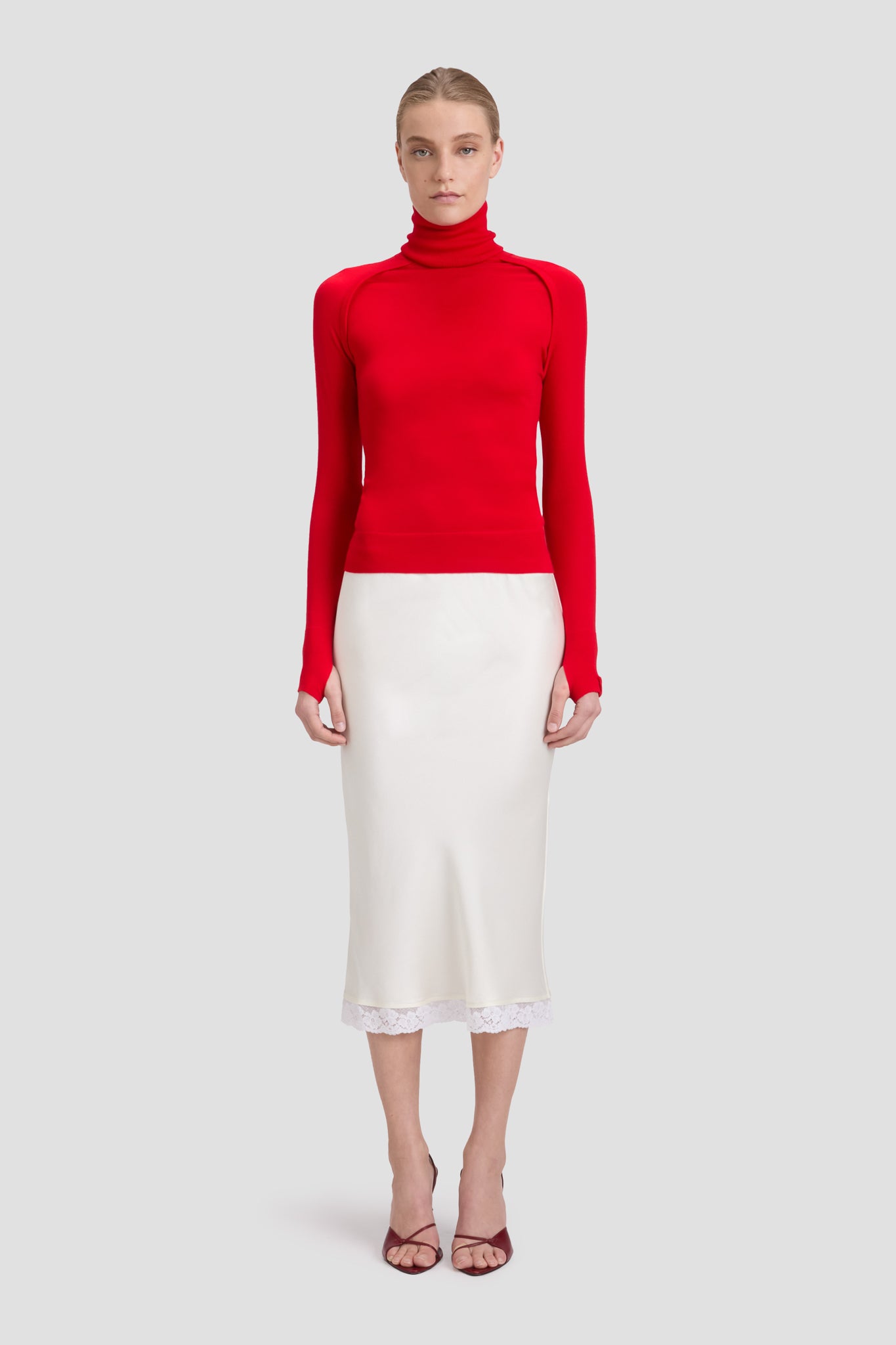 スカート VICTORIA BECKHAM Women Skirts 1125WSK006039AWO Beige Lace Trim Slip Skirt In Ivory – Victoria Beckham Inc
