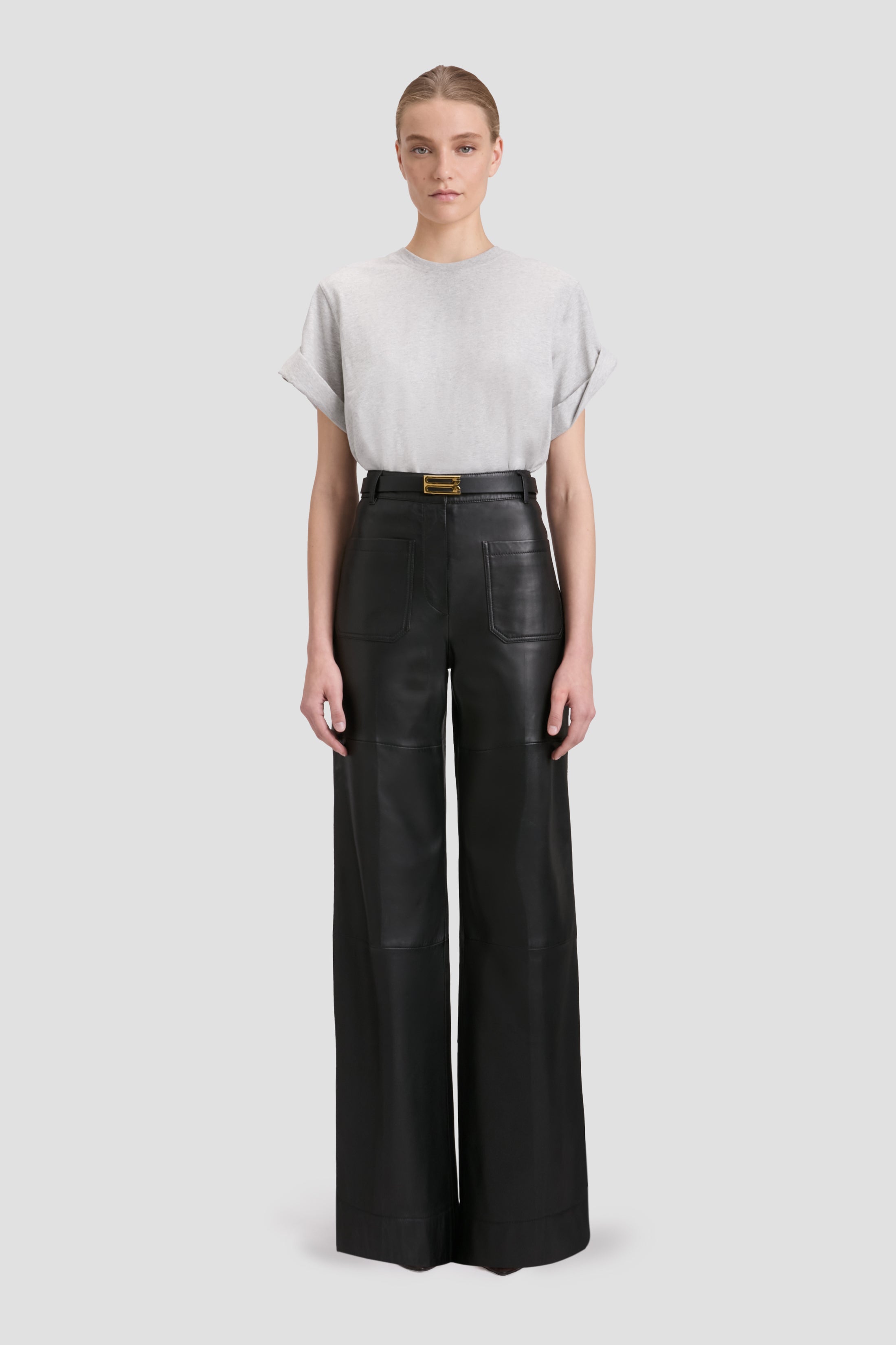 パンツ Victoria Beckham FW25 'Alina' pants (1125LTR006243A BLACK) Alina High Waisted Trouser In Soft Black Leather | Designer
